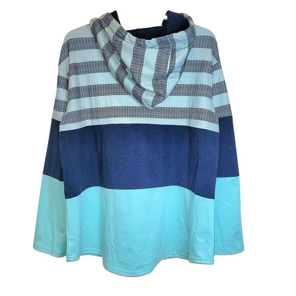 Pullover Hoodie Stripe Colorblock Womens Top Sz XL Green Blue Long Sleeve Shirt - Picture 4 of 16